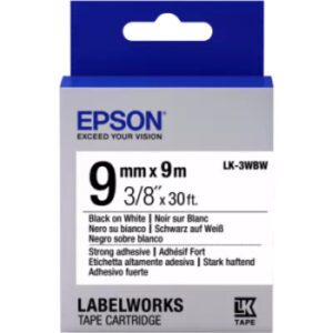 EPSON LABEL CARTRIDGE STRONG ADHESIVE LK-3WB BLACK/WHITE 9MM (9M)